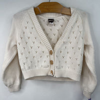 Size 2-3: Tea White Knitted Button-Up Cardigan