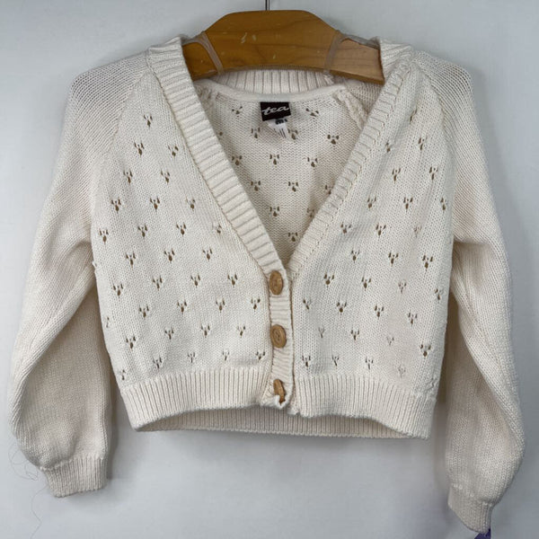Size 2-3: Tea White Knitted Button-Up Cardigan