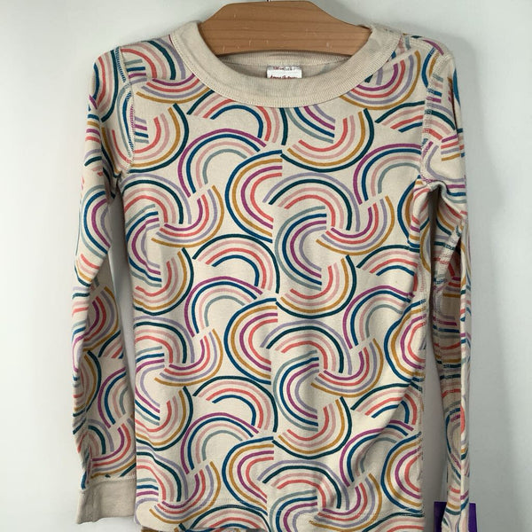 Size 6-7 (120): Hanna Andersson Creme Rainbow Print 2pc PJs