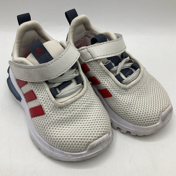 Size 5: Adidas White/Red Velcro Sneakers
