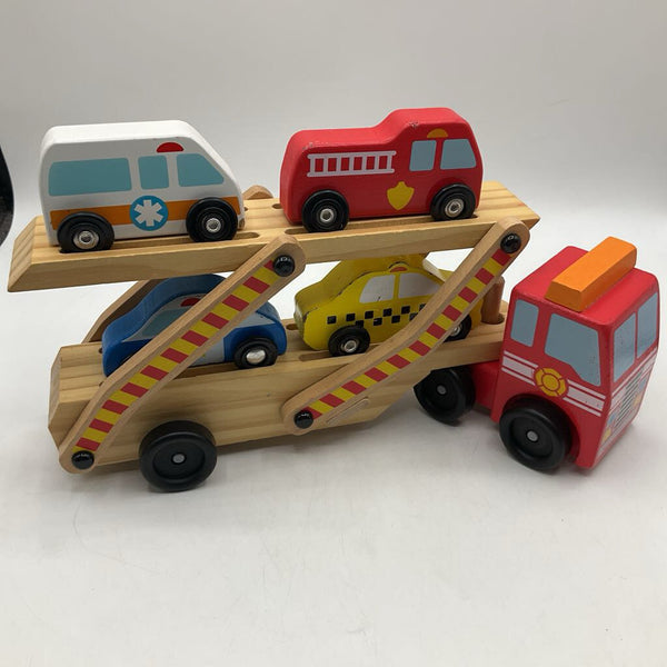 Melissa and Doug Wooden 6pc Emergency Vehicle Carrier