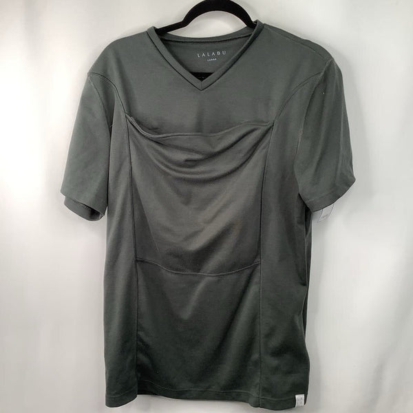 Size L: Lalabu Green Short Sleeve Baby Pocket Dad Shirt