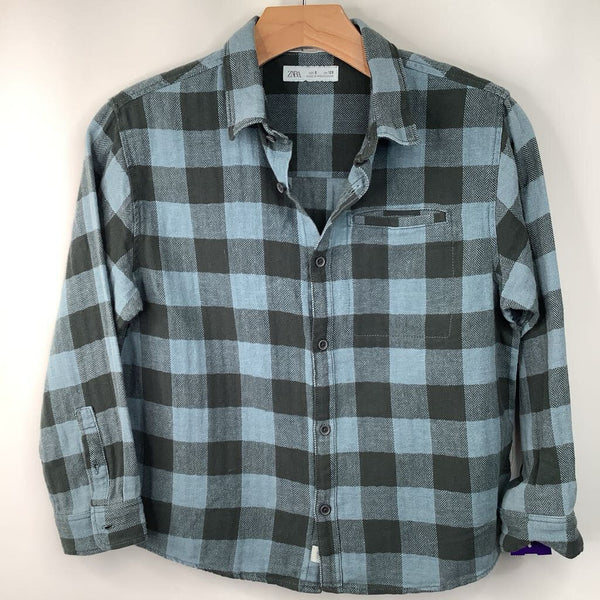 Size 8: Zara Blue/Green Checkered Collared Button-Up Long Sleeve Shirt