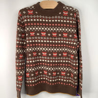 Size 6-7: Little Green Radicals Brown/Red Fox Striped Knitted Sweater