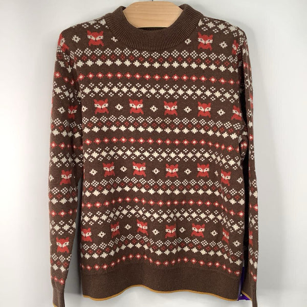 Size 6-7: Little Green Radicals Brown/Red Fox Striped Knitted Sweater