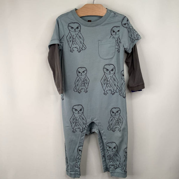 Size 12-18m: Tea Blue/Black Owl Print Romper