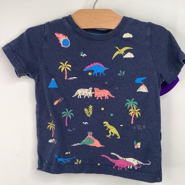 Size 2-3: Mini Boden Dark Blue/Colorful Dinosaur Print T-Shirt