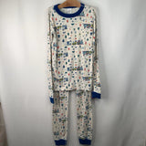 Size 12 (150): Hanna Andersson White/Blue Winter Print 2pc PJs