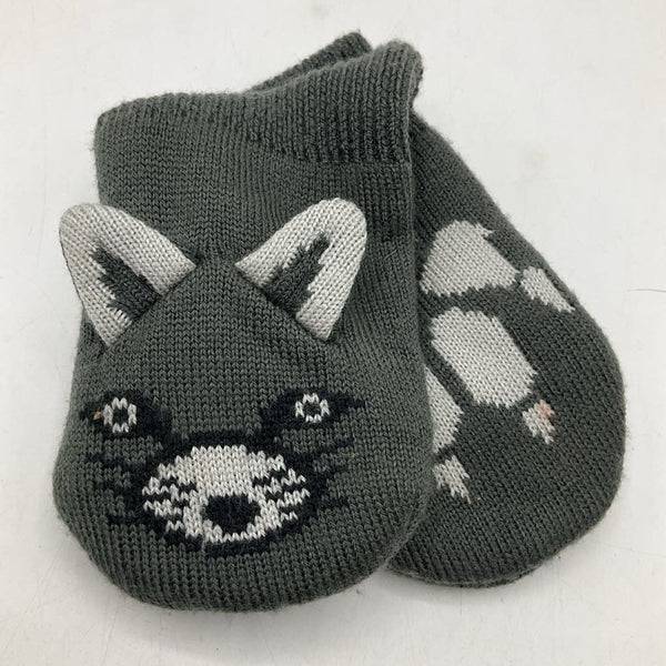Size XS: Grey Cat Knitted Mittens