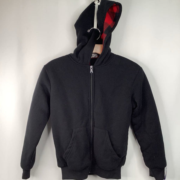 Size 8: Bocini Black/Red Plaid Fleece Lined Zip-Up Hoodie