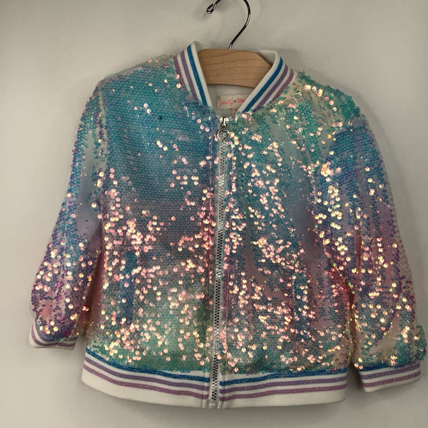 Size 4: Young Hearts Blue/Pink Sequin Zip-Up Coat