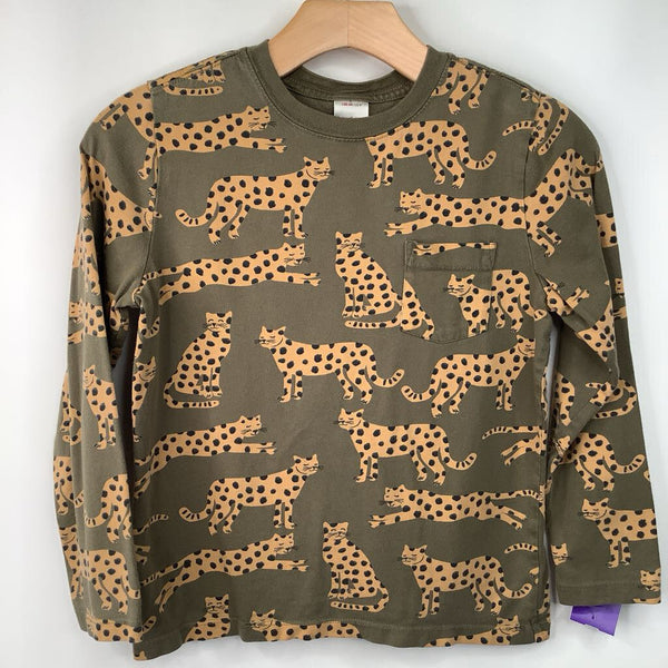 Size 8 (130): Hanna Andersson Green/Orange Spotted Cat Long Sleeve Shirt