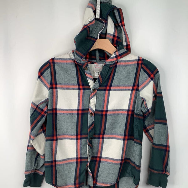 Size 8 (130): Hanna Andersson Green/White/Red Button Up Flannel Hoodie