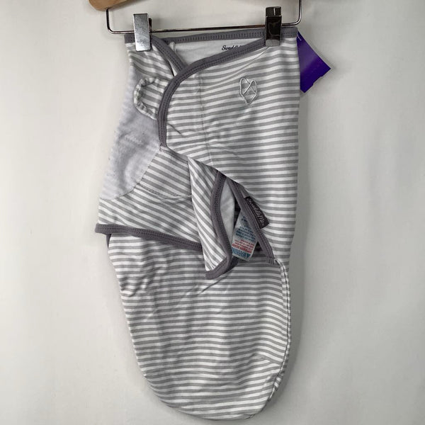 Size S/M: Swaddle Me White/Grey Striped Swaddle