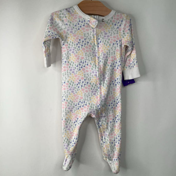 Size 3-6m: Beau Belle White/Pastel Floral 1pc Footy PJs