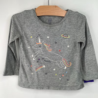 Size 2: Gap Grey Unicorn Print Long Sleeve Shirt
