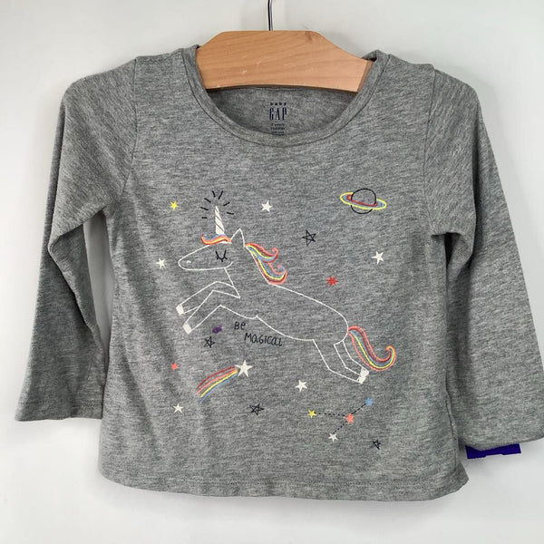 Size 2: Gap Grey Unicorn Print Long Sleeve Shirt