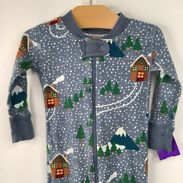 Size 6-12m: Hanna Andersson Blue/White Snowy Cabin 1pc PJ's