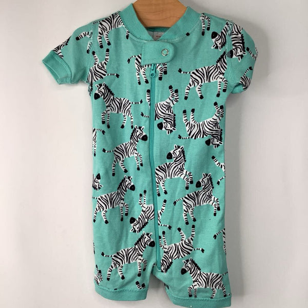 Size 3-6m (60): Hanna Andersson Teal Zebra Zip Up 1pc PJs