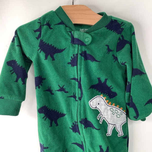 Size 9m: Carter's Green Fleece Dinosaur Zip Up 1pc PJs