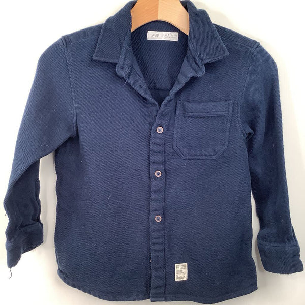Size 7: Zara Navy Ribbed Long Sleeve Button Up Shirt