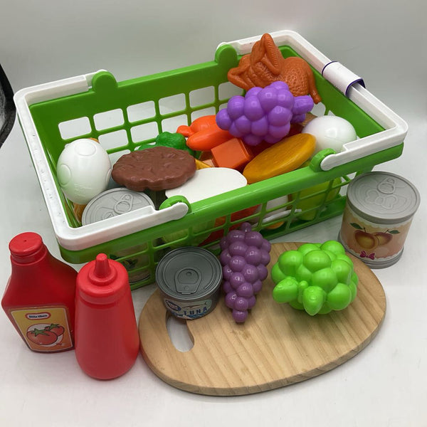 Bag Of Assorted Play Food And Grocery Basket