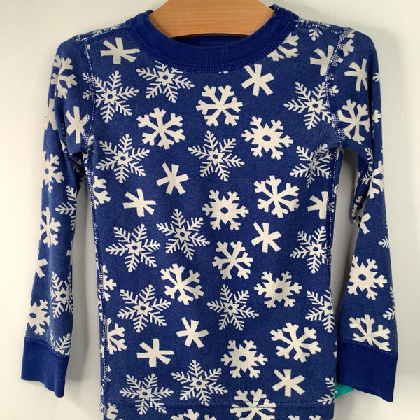 Size 4 (100): Hanna Andersson Blue/White Snowflakes Organic Cotton 2pc Holiday PJs