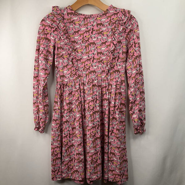 Size 11-12: Mini Boden Pink Horse Long Sleeve Ruffle Dress
