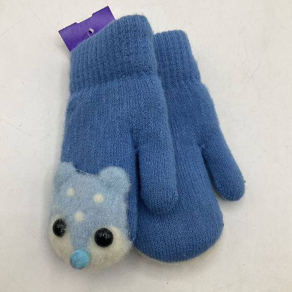 Size XS: Blue Animal Face Knit/ Fleece Lined Mittens