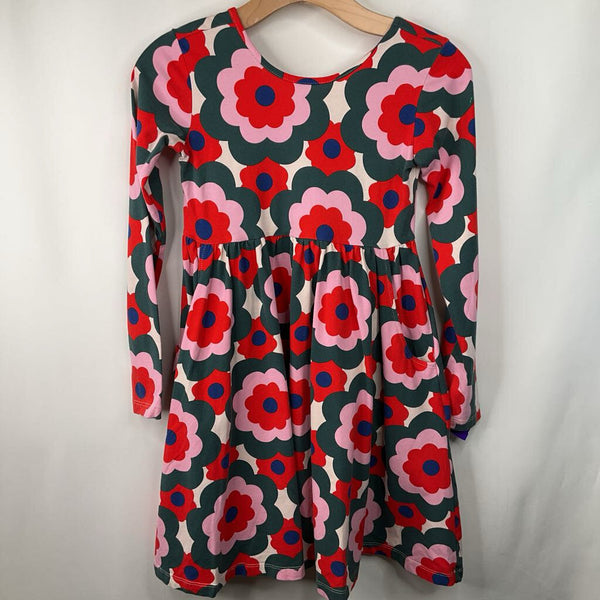 Size 10 (140): Hanna Andersson Creme/Red Floral Long Sleeve Pocket Dress
