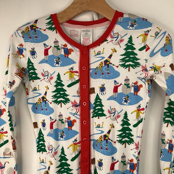 Size 12: Mini Boden White/Multi Winter Playtime Button Up 1pc PJs