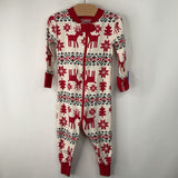 Size 12-18m (75): Hanna Andersson Creme/Red Reindeer Festive Zip Up 1pc PJs
