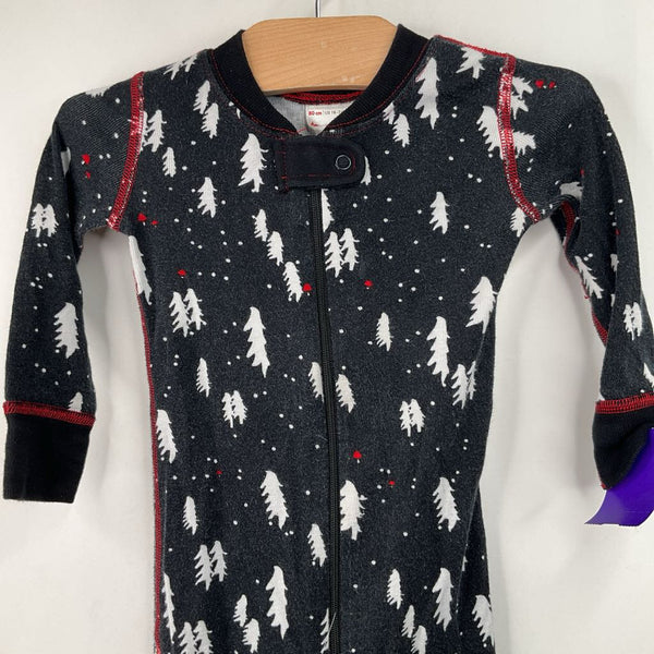 Size 18-24m (80): Hanna Andersson Black/White Festive Tree Zip Up 1pc PJs
