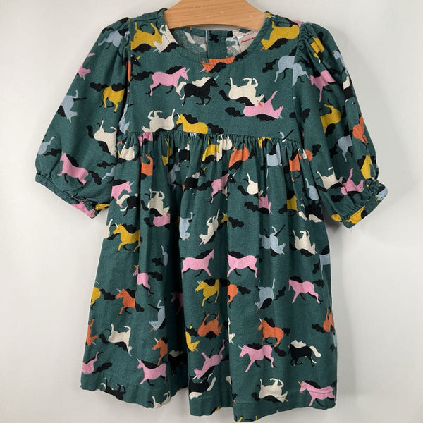 Size 4 (100): Hanna Andersson Green Horses Long Sleeve Dress