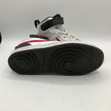 Size 1Y: Nike White/Black/Red Velcro Strap High Top Sneakers