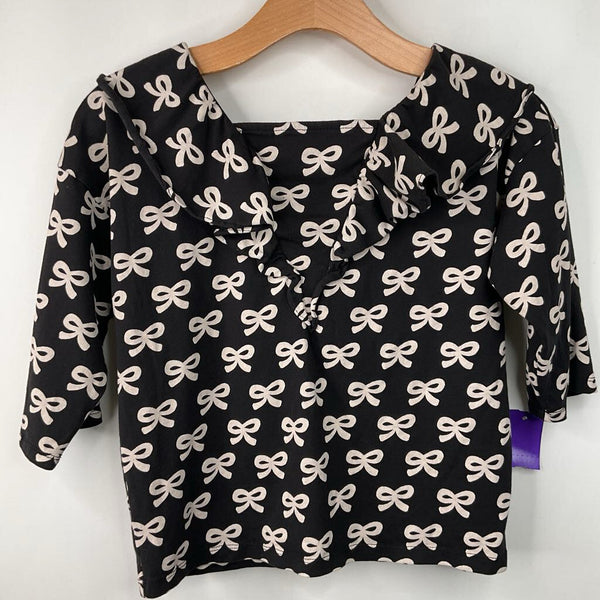 Size 12: Tea Black/White Bows Long Sleeve Shirt Dress