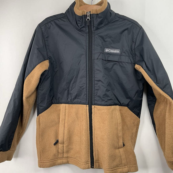Size 8: Columbia Black/Tan Zip-Up Fleece Coat