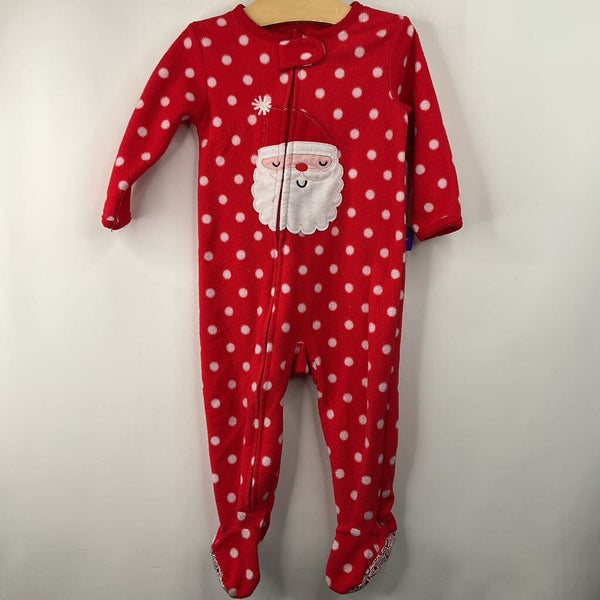 Size 12m: Carter's Red Santa Print Fleece 1pc Footy PJs