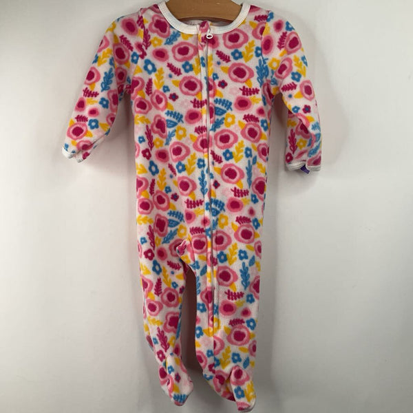 Size 9m: White/Pink/Blue Floral Fleece 1pc Footy PJs