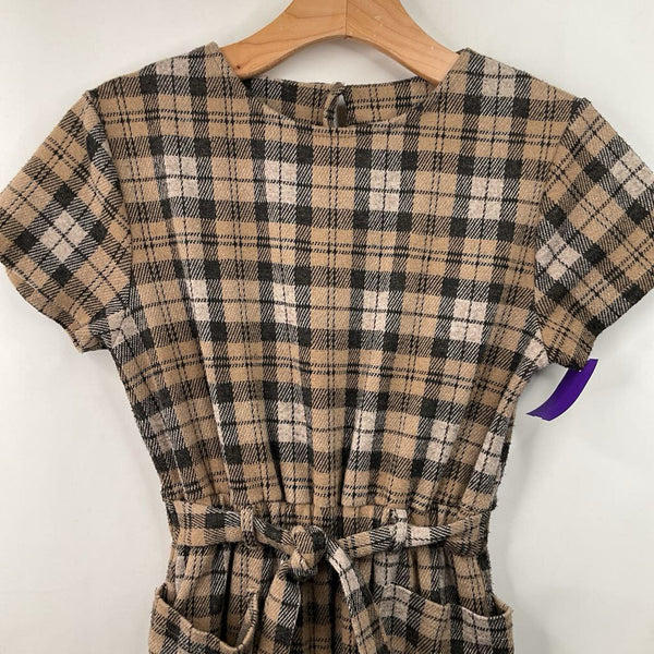 Size 13-14: Zara Tan/Black/White Plaid Romper