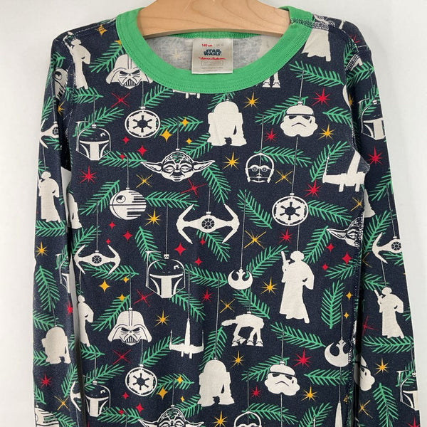 Size 10 (140): Hanna Andersson Black/Green Star Wars Holiday Print 2pc PJs