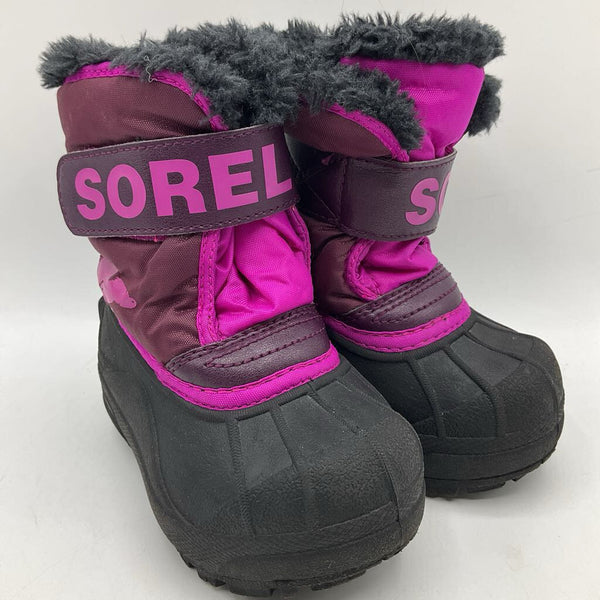 Size 6: Sorel Black/Pink Velcro Strap Snow Boots