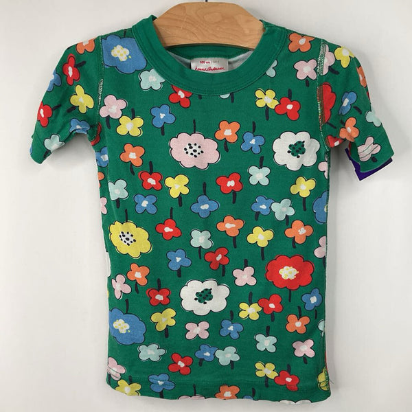 Size 4 (100): Hanna Andersson Green/Colorful Floral 2pc Shorty PJs