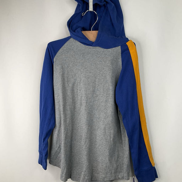 Size 6-7 (120): Hanna Andersson Grey/Blue/Yellow Hooded Long Sleeve Shirt