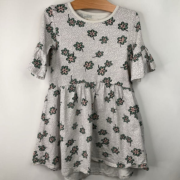 Size 4: Tucker + Tate White/Green Floral Polka Dot Ruffle Short Sleeve Dress