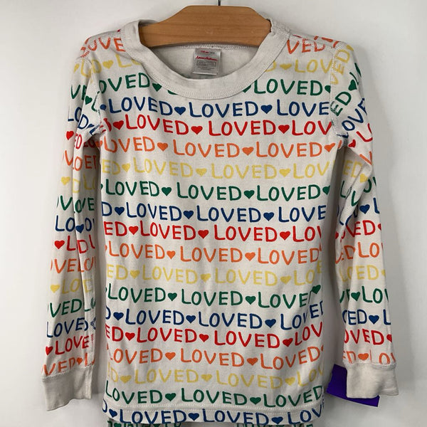 Size 5 (110): Hanna Andersson White/Colorful "Loved" 2pc PJs