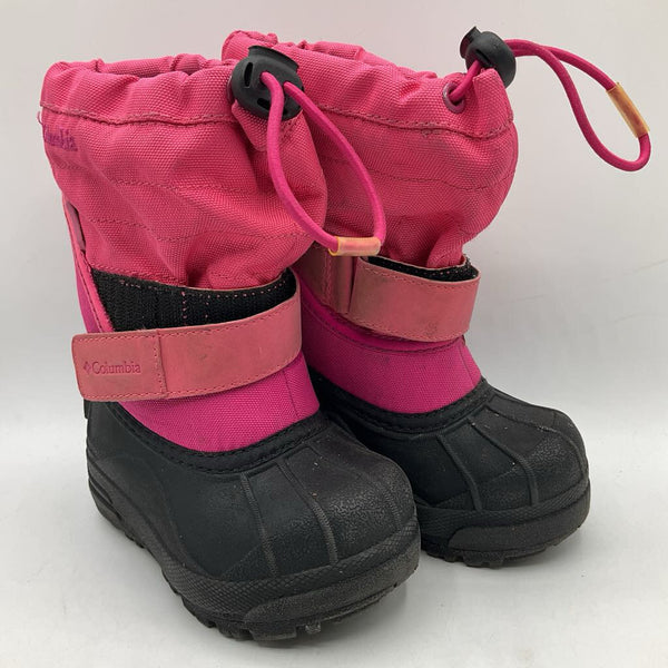 Size 7: Columbia Black/Pink Velcro Strap Snow Boots