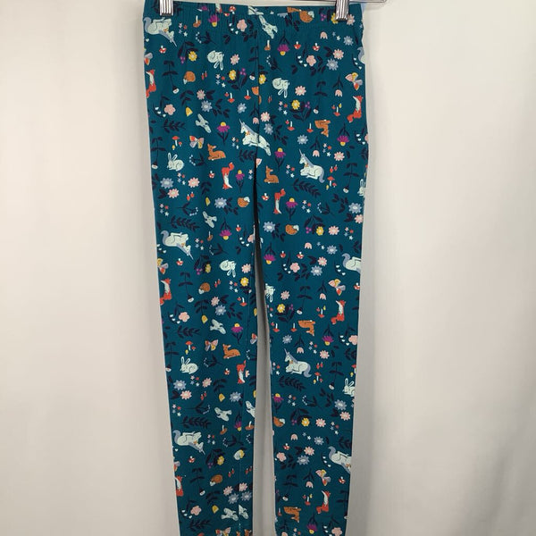 Size 10 (140): Hanna Andersson Teal Unicorn Print Leggings