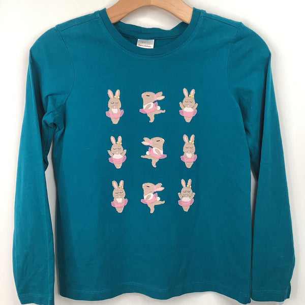 Size 10 (140): Hanna Andersson Teal Ballerina Bunny Long Sleeve Shirt