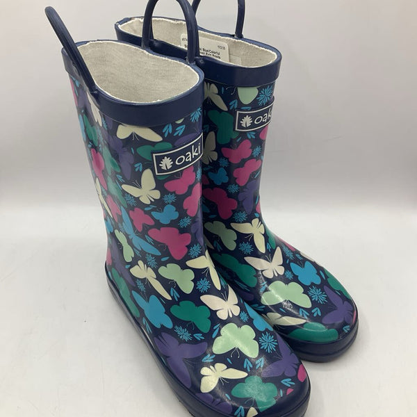 Size 2Y: Oaki Blue/Colorful Butter Fly Print Rain Boots